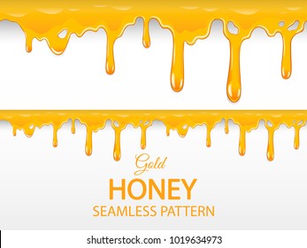 Liquid Honey Dripping From The Top.Seamless Pattern.Vector Illustration.