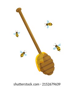 Liquid honey dripping from a wooden spoon.
