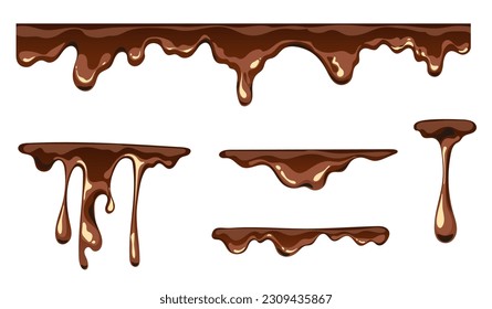 Liquid hot drop chocolate melt isolated set. Vector graphic design illustration