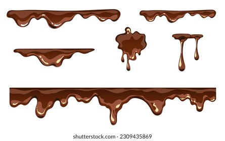 Liquid hot drop chocolate melt isolated set. Vector graphic design illustration
