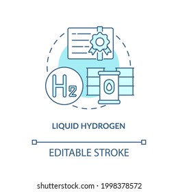 Icono de concepto de hidrógeno líquido. Ilustración de línea delgada de idea abstracta de tipo de almacenamiento de hidrógeno. Conservación en tanques aislados con alta densidad. Dibujo de color de contorno aislado del vector. Trazo editable