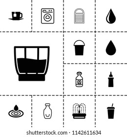 Liquid icon. collection of 13 liquid filled and outline icons such as water drop, bucket, fountain, drink, tea, milk, bottle. editable liquid icons for web and mobile.