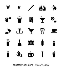 Liquid icon. collection of 25 liquid filled icons such as bottle, spa bag, cocktail, bucket, dish, clean wine glass, ketchup. editable liquid icons for web and mobile.