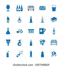 Liquid icon. collection of 25 liquid filled icons such as spray bottle, cream tube, cleanser, ketchup, tea cup, glue pen, champagne. editable liquid icons for web and mobile.