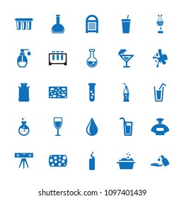 Liquid icon. collection of 25 liquid filled icons such as canister, perfume, sponge, water drop, test tube, soap, bottle. editable liquid icons for web and mobile.