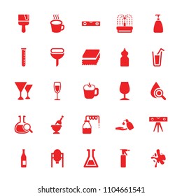 Liquid icon. collection of 25 liquid filled icons such as canister, tank, spray bottle, soap, cleanser, level ruler, paint brush. editable liquid icons for web and mobile.