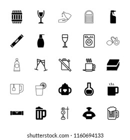 Liquid icon. collection of 25 liquid filled and outline icons such as barrel, level ruler, baby bottle, perfume, test tube, no oil. editable liquid icons for web and mobile.