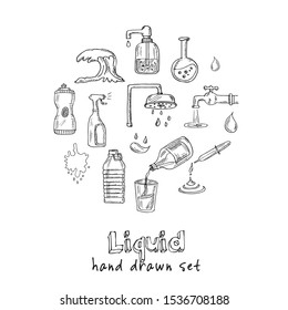 liquid icon Hand drawn set vector illustration isolated on white background.