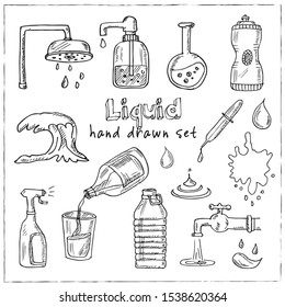 liquid icon Hand drawn set vector illustration isolated on white background.
