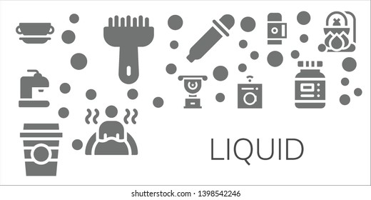 liquid icon set. 11 filled liquid icons.  Simple modern icons about  - Cup, Brush, Beer, Coffee cup, Washing machine, Eye dropper, Bath, Thermo, Ink, Cauldron