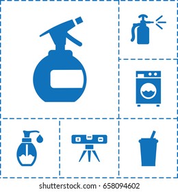 Liquid icon. set of 6 liquid filled icons such as spray bottle, level ruler, soap, washing machine