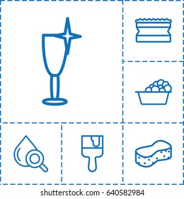 Liquid icon. set of 6 liquid outline icons such as laundry, sponge, clean wine glass, paint brush