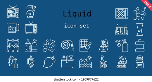 liquid icon set. line icon style. liquid related icons such as cleaning, water tank, test tube, mouthwash, television, graphic design, hose, beaker, perfume, wave, mango, bucket, urinal, jigger