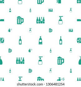 liquid icons pattern seamless white background. Included editable filled bottle, cream tube, spray bottle, beer mug, wine glass, soap, sponge icons. liquid icons for web and mobile.