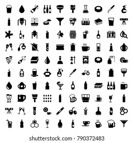 Liquid icons. set of 100 editable filled liquid icons such as canister, tank, baby bottle, pipette, bottle, perfume, honey, cream tube, bucket, water drop, splash, cleanser