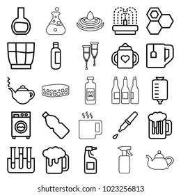 Liquid icons. set of 25 editable outline liquid icons such as baby bottle, bottle, honey, teapot, cleanser, beer mug, tea cup, fountain, drop counter, test tube, pipette