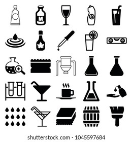 Liquid icons. set of 25 editable filled and outline liquid icons such as barrel, cocktail, liquid soap, drink, pipette, milk, test tube search, test tube, cup, wine glass