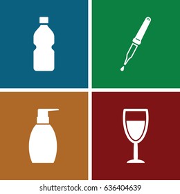 Liquid icons set. set of 4 liquid filled icons such as bottle soap, pipette, wine glass