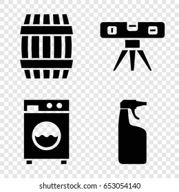 Liquid icons set. set of 4 liquid filled icons such as barrel, cleanser, level ruler