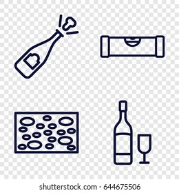 Liquid icons set. set of 4 liquid outline icons such as level ruler, sponge, wine glass and bottle