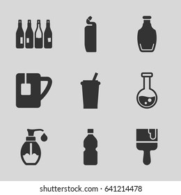 Liquid icons set. set of 9 liquid filled icons such as bottle, cleanser, paint brush, soap, tea cup, test tube