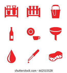 Liquid icons set. set of 9 liquid filled icons such as water drop, sponge, dish, paint bucket, test tube, pipette, bottle