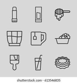 Liquid icons set. set of 9 liquid outline icons such as honey, laundry, sponge, paint brush, tea cup, glue pen