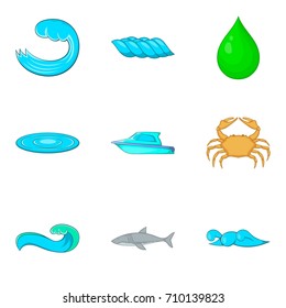 Liquid icons set. Cartoon set of 9 liquid vector icons for web isolated on white background