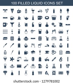liquid icons. Trendy 100 liquid icons. Contain icons such as paint brush, sponge, washing machine, drop under magnifier, filter, bottle, soap. liquid icon for web and mobile.