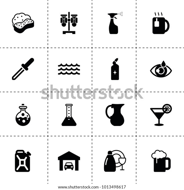 Liquid icons. vector\
collection filled liquid icons. includes symbols such as jug, oil\
can, car garage, spray bottle, dishes wash, sponge. use for web,\
mobile and ui design.