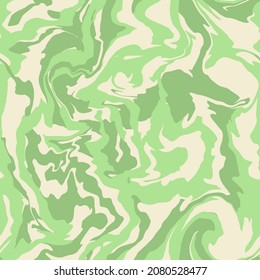 Liquid ink abstract artwork seamless repeat pattern  Retro greens  vector psychedelic swirl gradient all over surface print background 