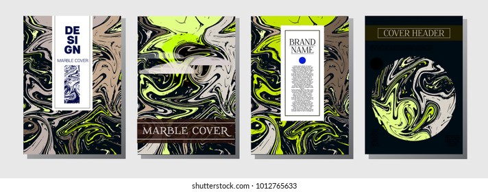 Liquid Ink Marble Cover Template. Trendy Invitation, Minimal Marble Texture Pattern. Corporate Identity, Fluid Paint Ebru Background. Luxury VIP Gift Certicifate Presentation Magazine Cover Design