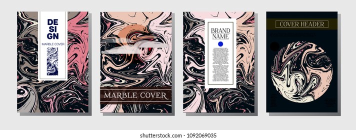 Liquid Ink Marble Cover Template. Business Invitation, Cool Marble Product Design. VIP Corporate Identity, Fluid Paint Background. Elegant Gift Certicifate Presentation, Magazine Cover Design