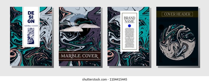 Liquid Ink Marble Cover Template. Trendy Invitation, Minimal Marble Texture Background. Nice Japanese Liquid Paint Corporate Identity. Modern Presentation, Magazine Cover, Title Page Hipster Design.