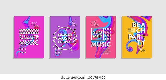 Liquid ink poster abstract. Summer music festival and beach party template. Memphis trendy hipster colorful style. 