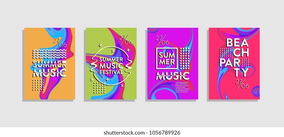 Liquid ink poster abstract. Summer music festival and beach party template. Memphis trendy hipster colorful style. 