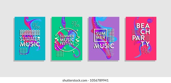 Liquid ink poster abstract. Summer music festival and beach party template. Memphis trendy hipster colorful style. 
