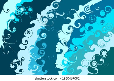Liquid ink swirl or waves abstract background. Artistic green and blue texture. Vector illustration