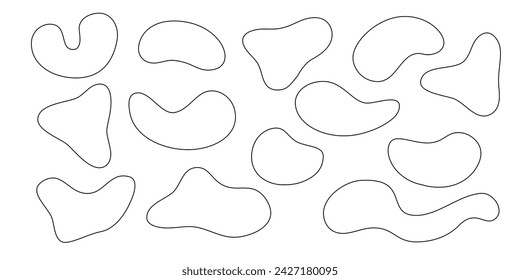 Liquid irregular amoeba blob shapes silhuette vector collection isolated on white background. Fluid bobble blotch forms set, deform drops.