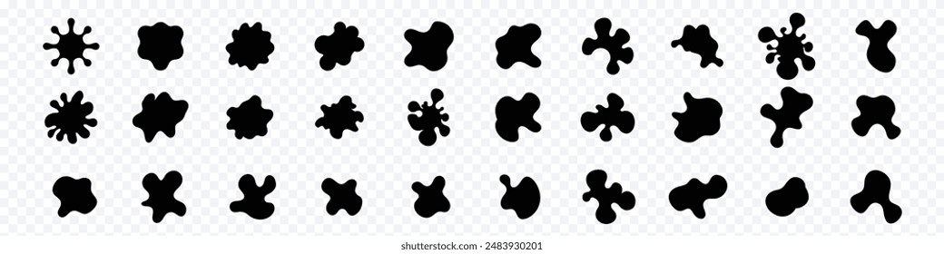 liquid irregular blob shape, Ink blots, black paint, set of design elements. Set of abstract organic shapes, Blob shapes vector set. Organic abstract sludge elements monochrome collection. Amoeba blob