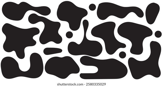 liquid irregular blob shape, Ink blots, black paint, set of design elements. Set of abstract organic shapes, Blob shapes vector set. Organic abstract sludge elements monochrome collection . 