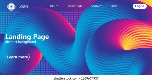 Liquid Landing page of Fluid shaped background. Trendy abstract cover. Futuristic design poster. Fluid flow. Colorful gradient. Vector.