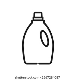 Liquid laundry detergent bottle line icon. Editable stroke. Household washing machine product removing stains. Web pictogram. Housekeeping concept. Vector illustration isolated on white background