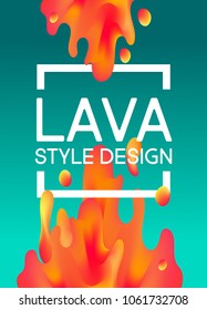 Liquid lava fire color splash cover vector. Futuristic fluid paint template. Abstract neon background lava drops.