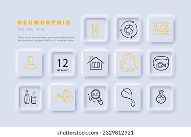 Liquid line icon. Test tube, water, humidification, recycling, bottle, glass, ecology. Neomorphism steyle. Vector line icon