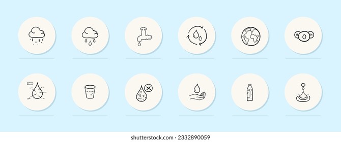 Liquid line icon. Water, clouds, rain, moisture, cream, glass, planet, Pastel color background. Vector line icon