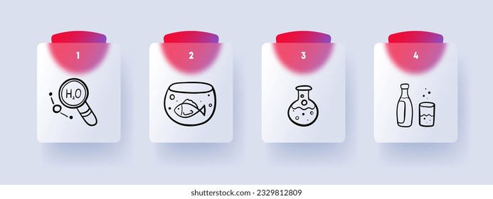 Liquid line icon. Water, h2o, magnifying glass, flask, bottle, aquarium, fish. Vector line icon for Business