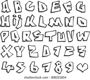 liquid line paper cut font and number alphabet over white