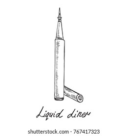 Liquid liner with inscription, hand drawn doodle sketch, isolated vector illustration