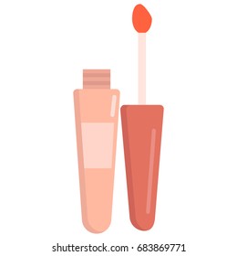 Liquid lipstick with brush icon, vector illustration flat style design isolated on white. Colorful graphics